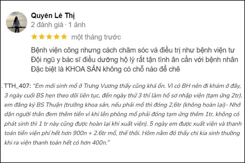 Một số phản hồi tích cực của mẹ bầu về quá trình sinh nở tại Bệnh viện Trưng Vương Chi phí sinh ở Bệnh viện Trưng Vương