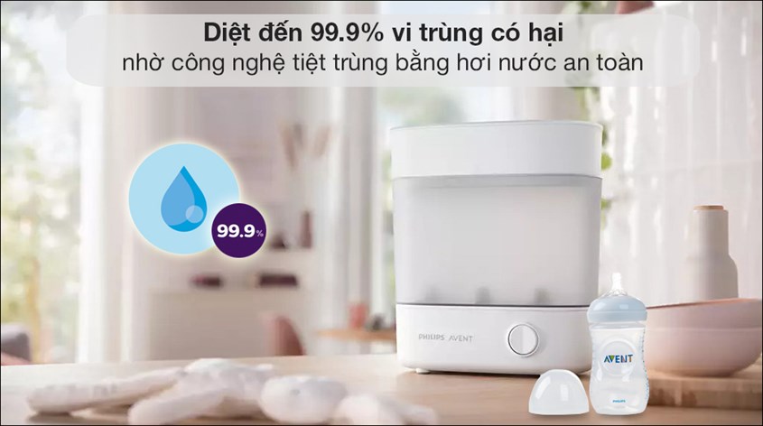 Máy tiệt trùng bình sữa 3 trong 1 Philips Avent SCF291.00 giúp bình sữa luôn sạch sẽ, hỗ trợ giữ vệ sinh và hạn chế nhiễm khuẩn