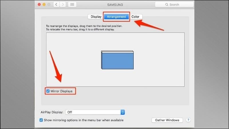 Chọn Mirror Displays tại mục Arrangement 