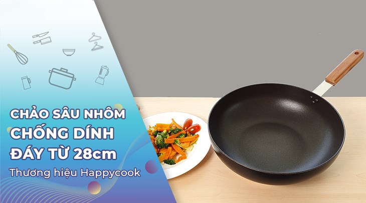 Chảo chống dính Happycook thuộc thương hiệu lâu năm đến từ Hàn Quốc Chảo nhôm sâu chống dính đáy từ 28 cm Happycook OSWP-28IH thuộc thương hiệu lâu năm đến từ Hàn Quốc