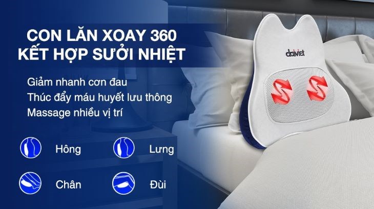 Con lăn massage nhiệt trên máy massage lưng Daikiosan DVML-0000 giúp làm giảm các cơn đau nhức hiệu quả 