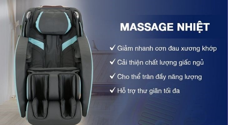 Tính năng massage nhiệt hồng ngoại giúp sưởi ấm cơ thể bởi các sợi carbon bố trí tại lưng và chân, từ đó giảm đau hiệu quả