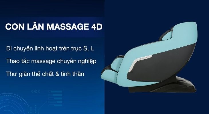 Ghế massage Poongsan MCP-151 sở hữu con lăn 4D hiện đại có khả năng chuyển động linh hoạt, tác động chính xác vào các điểm đau nhức