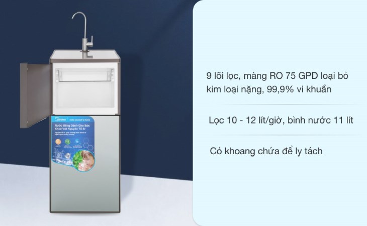 Máy lọc nước RO Midea MWP-S0920MR 9 lõi cung cấp nước uống trực tiếp tại vòi, đáp ứng đa dạng nhu cầu về sinh hoạt của gia đình