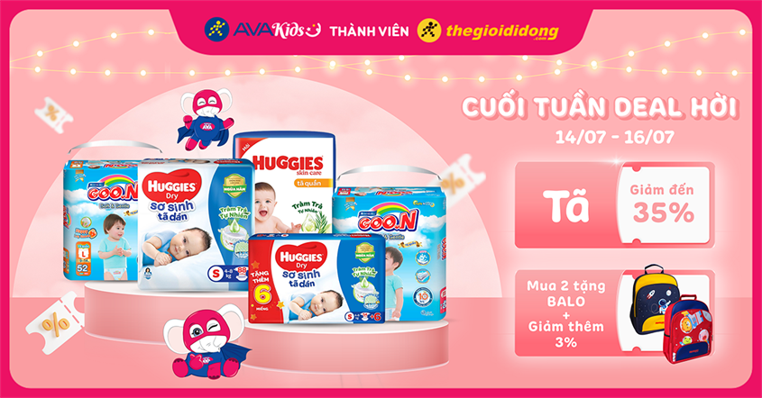 Cuối tuần săn tã giá sốc, giảm đến 35%. Càng mua càng giảm kèm quà ngon