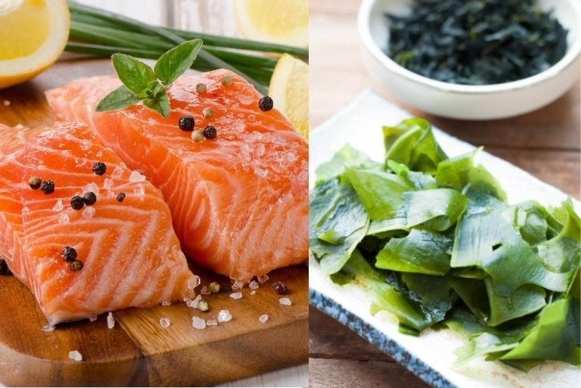 Cháo cá hồi cho bé có kết hợp thêm rong biển giúp món ăn thêm phần lạ miệng