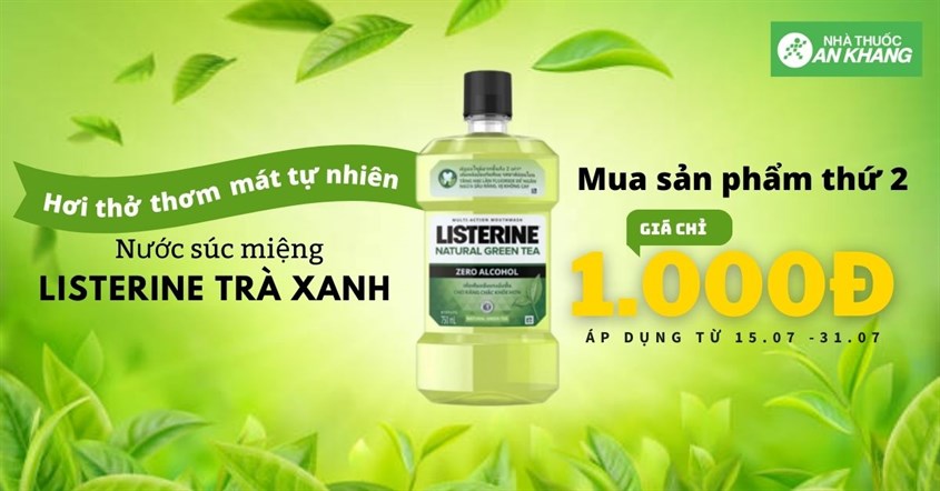 Mua Nước súc miệng Listerine Trà Xanh ngăn ngừa sâu răng chai 750ml được mua kèm sản phẩm thứ 2 tương tự với giá chỉ 1k