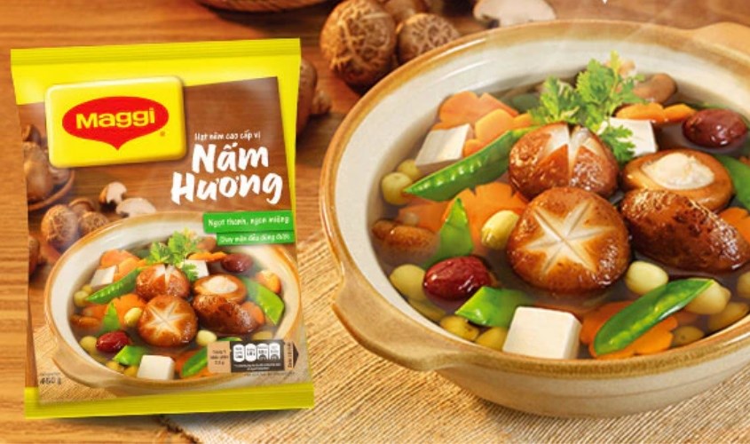 Hạt nêm chay Maggi nấm hương có bao bì đóng gói cẩn thận, bắt mắt
