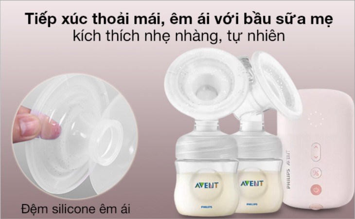 Miếng đệm bằng silicone cho khả năng tiếp xúc êm ái với bầu sữa mẹ, kích thích tiết ra sữa nhẹ nhàng