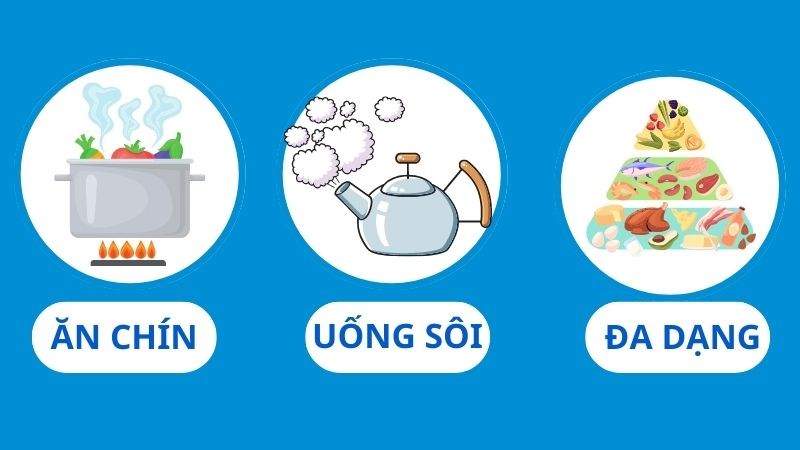 Thực hiện ăn chín, uống sôi và đa dạng các nhóm thực phẩm trong bữa ăn Thực hiện ăn chín, uống sôi và đa dạng các nhóm thực phẩm trong bữa ăn