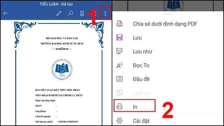 Mở tài liệu cần in