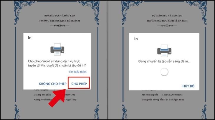 Cho phép máy in kết nối