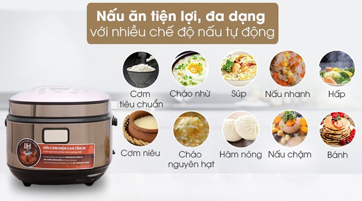 Nồi cơm điện cao tần Sunhouse Mama 1.5 lít SHD8955 sở hữu nhiều chế độ nấu ăn tiện lợi giúp các bà nội trợ nấu những món ăn đa dạng hơn