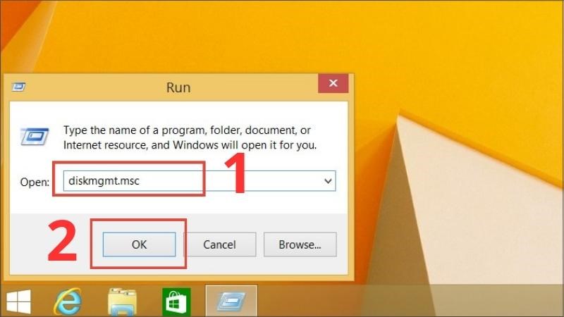 Nhấn tổ hợp phím Windows + R > Nhập dòng lệnh diskmgmt.msc > Chọn OK