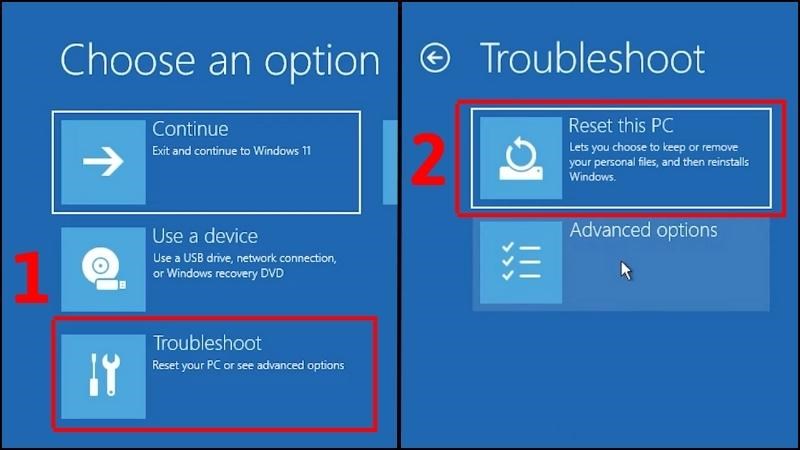 Chọn Troubleshoot > Chọn Reset this PC