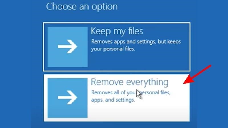 Chọn Remove everything để tiếp tục 