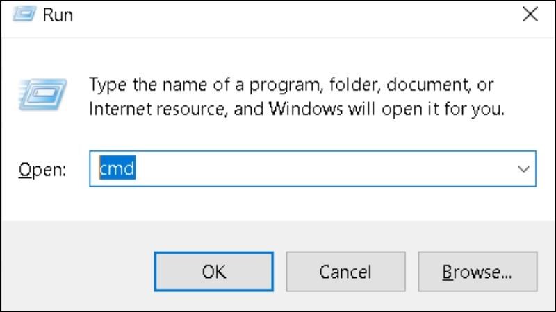  Nhấn tổ hợp phím Windows + R và nhập “cmd” vào ô tìm kiếm 