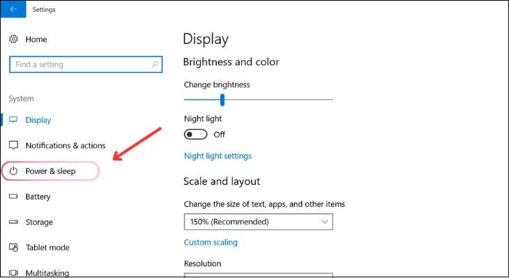 Người dùng tiếp tục nhấn chọn mục Power & Sleep phía bên trái
