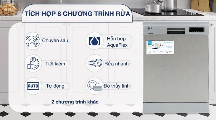 Nhiều chương trình rửa đặc biệt được trang bị trên máy rửa chén độc lập Beko DFN28424X, tiện lợi khi sử dụng