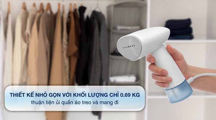 Bàn ủi hơi nước cầm tay Philips STH1000/10 980W  thiết kế nhỏ gọn,  khối lượng chỉ khoảng 0.69kg giúp ủi quần áo mọi lúc mọi nơi 