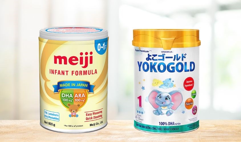 Sữa bột Meiji Infant Formula 800g và Sữa bột Vinamilk YokoGold số 1 850g