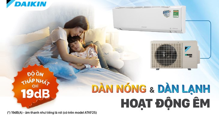Máy lạnh Daikin dòng ATKF có thiết kế dàn nóng và dàn lạnh hoạt động êm ái