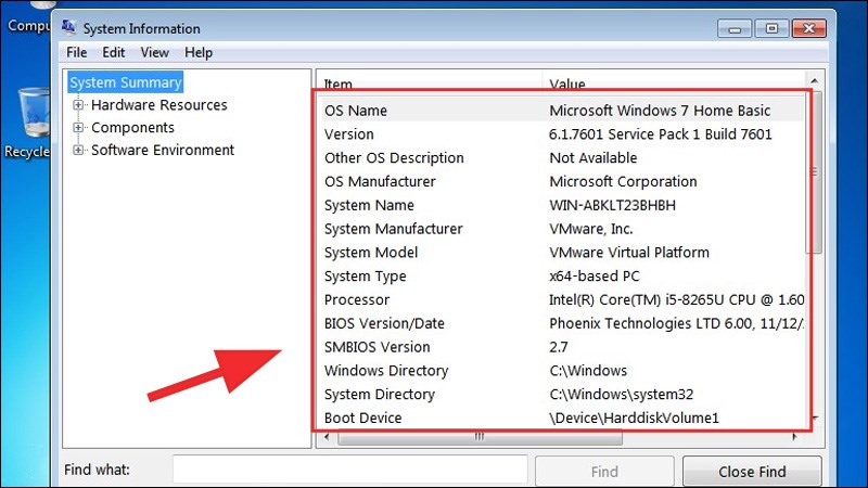 Kiểm tra cấu hình máy tính ở mục System Summary