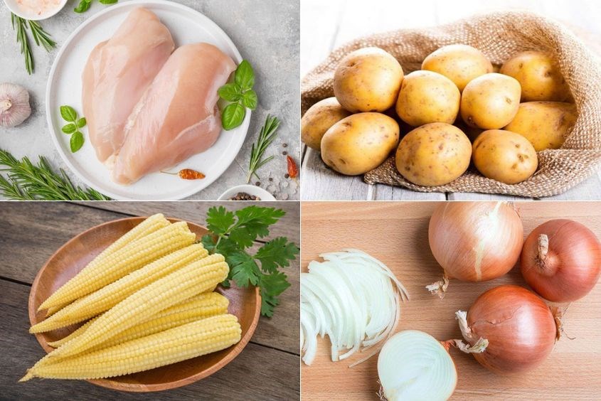 Nguyên liệu nấu súp cho bé từ gà và khoai tây sánh mịn