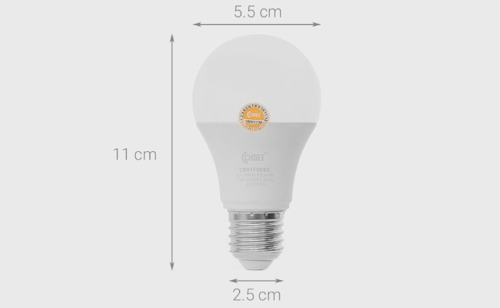 Bóng Led Comet ánh sáng vàng CB01F0053 có thiết kế gọn, dễ dàng tháo lắp với các chuôi đèn tròn Bóng Led Comet ánh sáng vàng CB01F0053 có thiết kế gọn, dễ dàng tháo lắp với các chuôi đèn tròn