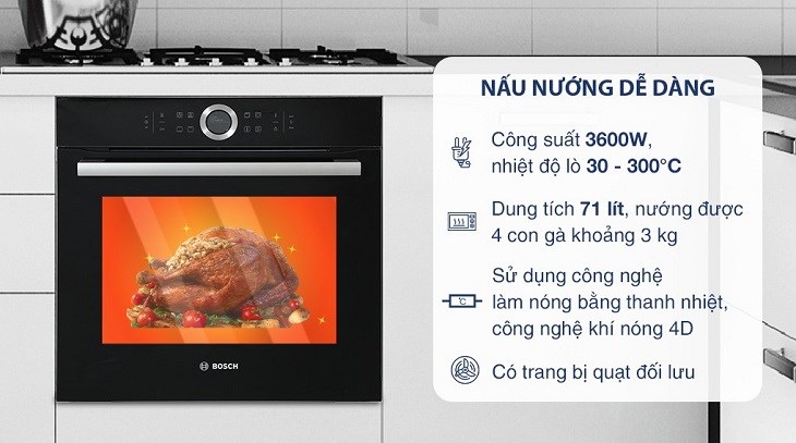 Lò nướng âm Bosch HBG634BB1B 71 lít có dung tích 71 lít nên sẽ phù hợp với gia đình có đông thành viên