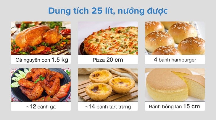 Lò nướng Sanaky VH259S2D 25 lít sở hữu dung tích 25 lít, giúp nướng được đa dạng món ăn