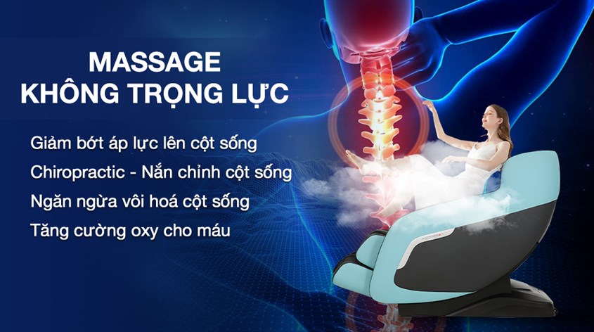 Chế độ massage không trọng lực của ghế massage Poongsan MCP-151 giúp ngăn ngừa tình trạng thoái hóa cột sống, cải thiện tinh thần làm việc của người dùng vào buổi chiều tối