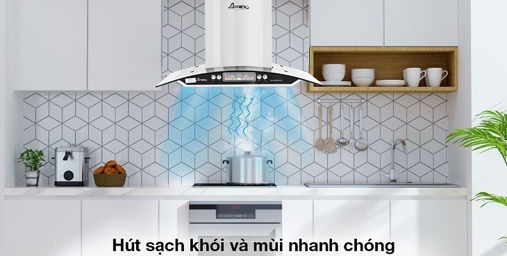 Máy hút mùi kính cong Apex APB6601-70C có công suất hút 1100m3/h, hỗ trợ hút mùi nhanh chóng, hiệu quả