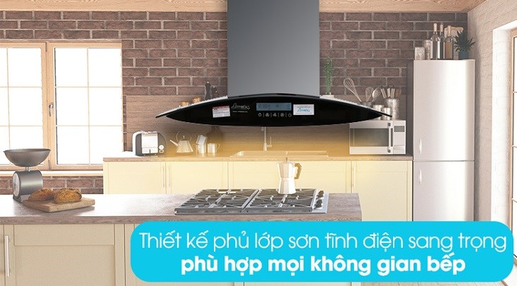 Máy hút mùi kính cong Apex APB6680-70C được phủ lớp sơn tĩnh điện sáng bóng, dễ dàng vệ sinh 