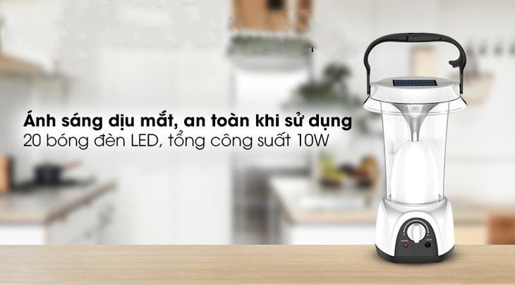 Đèn sạc năng lượng mặt trời Sunhouse SHE-6899S sử dụng 20 bóng LED trắng cho khả năng chiếu sáng hiệu quả, tiết kiệm năng lượng, không chói mắt