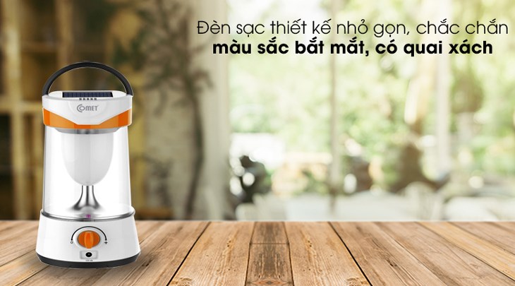 Đèn sạc năng lượng mặt trời Comet CRL3103S có thiết kế nhỏ gọn, tiện dùng cho cả không gian gia đình hay sử dụng ngoài trời