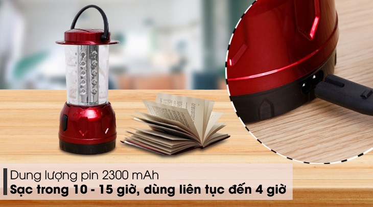 Đèn sạc Điện Quang ĐQ PRL01 02765 có dung lượng pin 2300mAh, cho phép bạn chiếu sáng liên tục trong khoảng 4 giờ