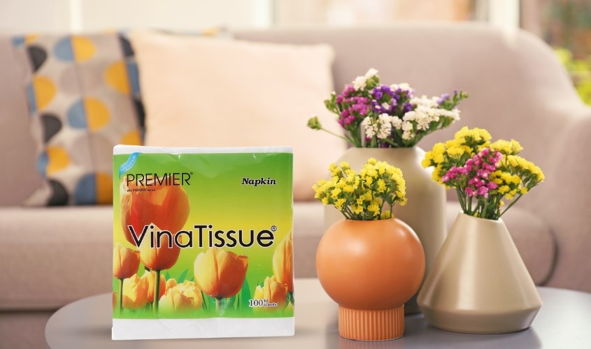 Gói 100 tờ khăn giấy ăn PREMIER VinaTissue không mùi 1 lớp