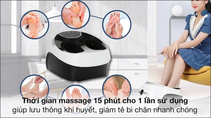 Máy massage chân HASUTA HMF-260 (Màu trắng) có thời gian massage tối đa 15 phút cho 1 lần sử dụng, giúp lưu thông khí huyết, giảm tình trạng tăng huyết áp