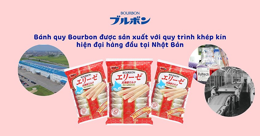 Bánh quy Bourbon vị sữa Hokkaido gói 57.6g (từ 3 tuổi) được sản xuất với quy trình khép kín hiện đại hàng đầu