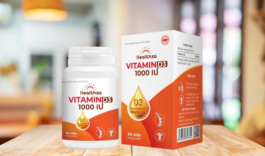 Viên uống Healthza Vitamin D3 1000IU hỗ trợ hấp thu canxi 60 viê