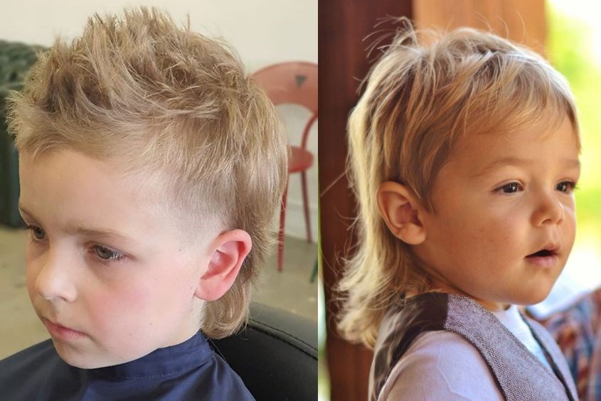 Tóc mullet cho bé trai với phần đuôi tóc dài phía sau