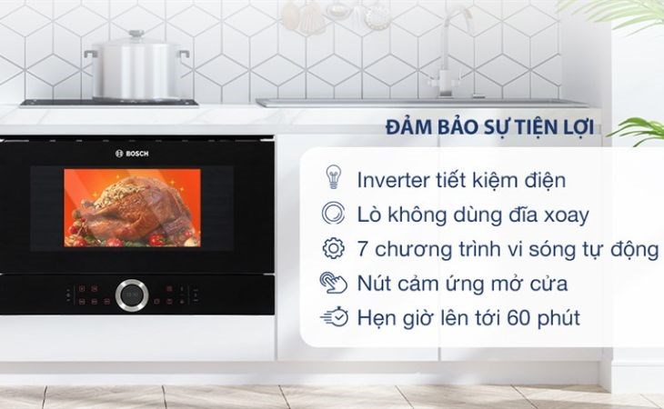 Lò vi sóng âm Bosch BFL634GB1B 21 lít với tiện ích Inverter giúp tiết kiệm điện năng hiệu quả