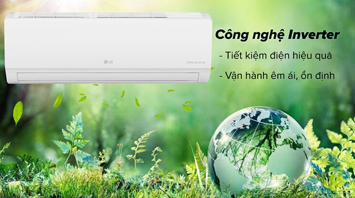 Máy lạnh LG Inverter 1.5 HP V13WIN trang bị công nghệ Dual Inverter giúp làm lạnh với nhiệt độ lý tưởng, giảm hao phí điện năng tối 70% 