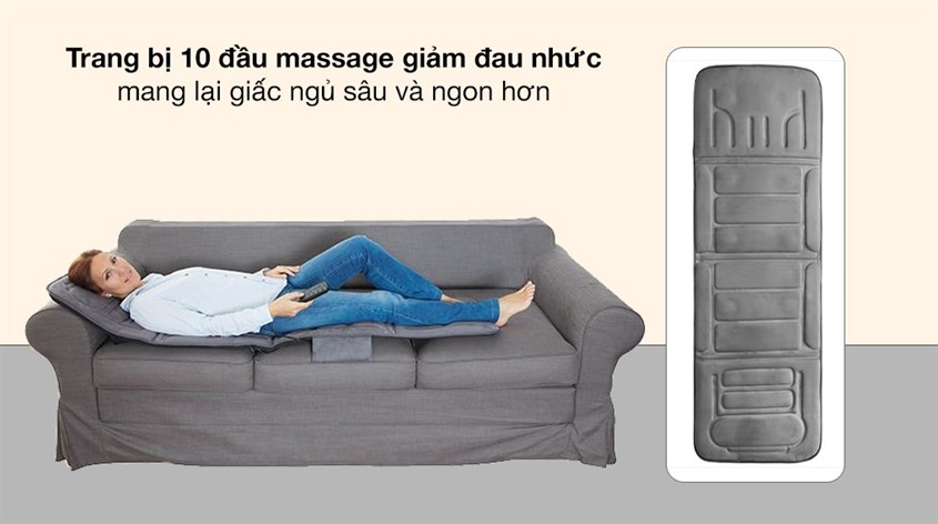 Đệm massage toàn thân Lanaform LA110315 được trang bị 10 đầu massage giảm đau nhức, mang lại giấc ngủ sâu và ngon hơn