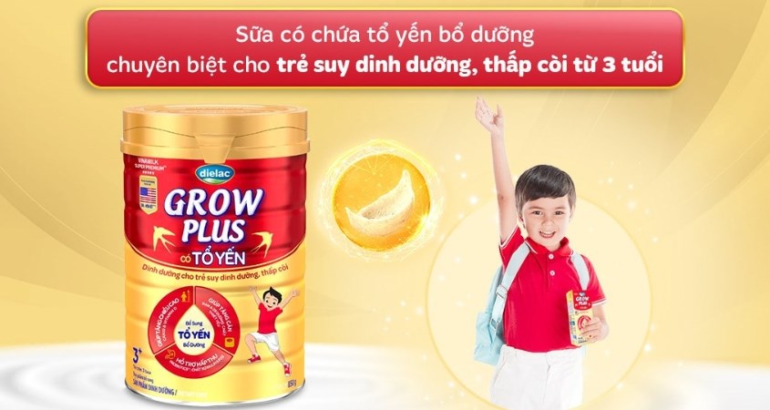 Sữa bột Dielac Grow Plus 3+ tổ yến 850g (từ 3 tuổi) dành cho trẻ suy dinh dưỡng, thấp còi