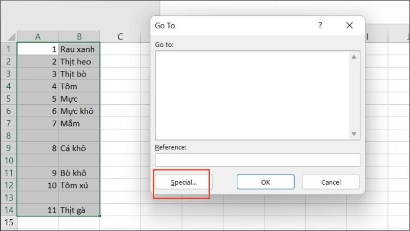 Mở hộp thoại Go To bằng cách nhấn Ctrl + G hoặc F5 ></noscript> Chọn Special”></p>
<p style=