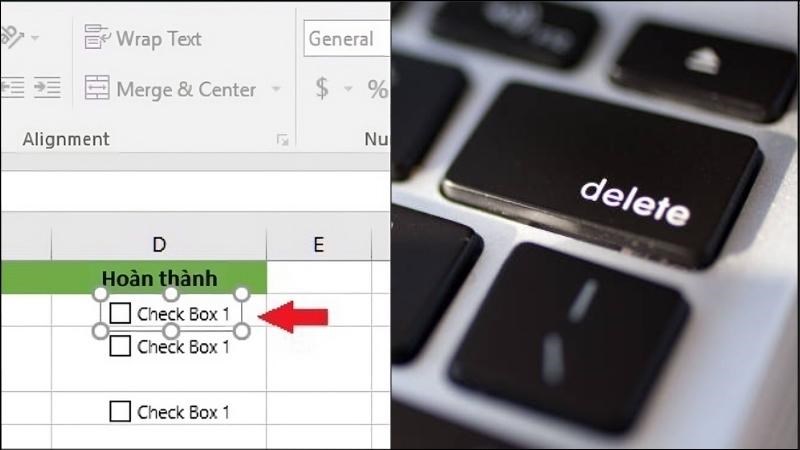 Chọn ô checkbox > Nhấn phím Delete trên bàn phím