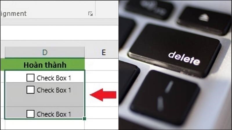 Kéo chọn những ô checkbox > Nhấn phím Delete trên bàn phím