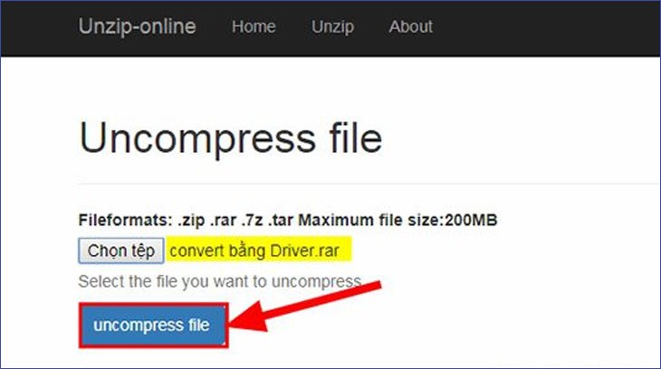 Chọn Uncompress file